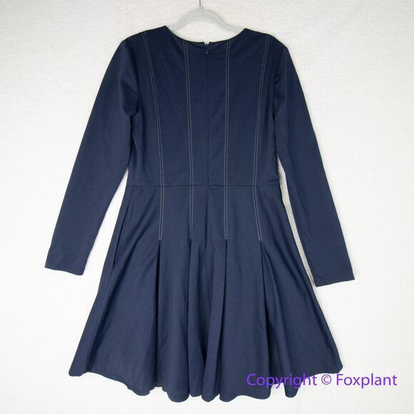Anthropologie Hutch Pleat Fit & Flare long sleeves‎ Dress Navy Blue, size L - Picture 9 of 16